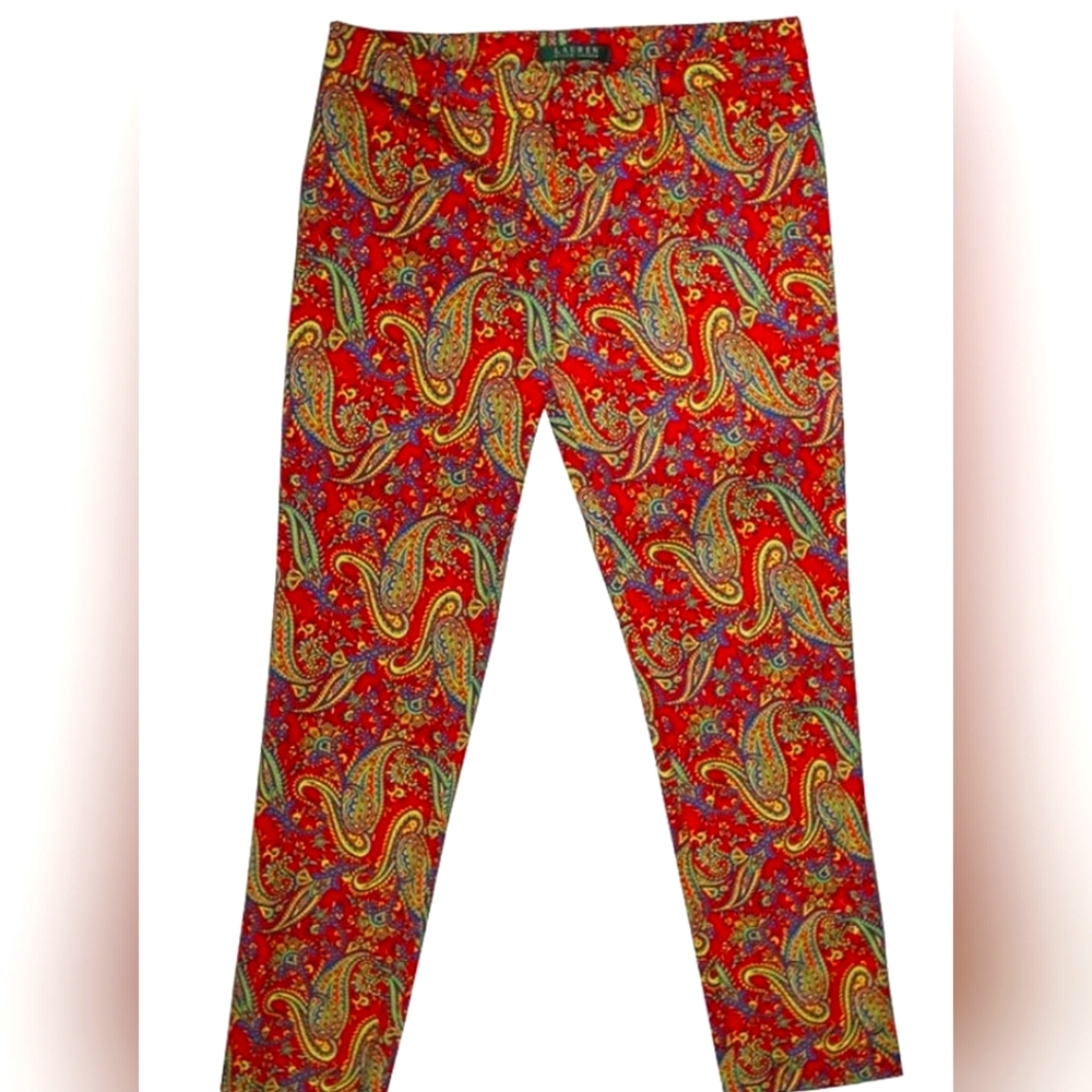 Lauren Ralph Lauren Women's Cotton Elastane Floral Vibrant Paisley Pants Sz 14
